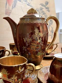 Service à café vintage Carlton Ware Rouge Royale pour 6 en porcelaine anglaise fine