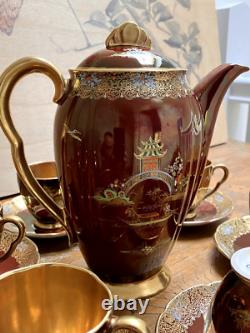 Service à café vintage Carlton Ware Rouge Royale pour 6 en porcelaine anglaise fine