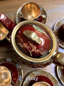 Service à café vintage Carlton Ware Rouge Royale pour 6 en porcelaine anglaise fine