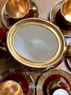 Service à café vintage Carlton Ware Rouge Royale pour 6 en porcelaine anglaise fine