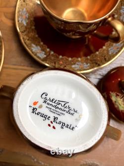 Service à café vintage Carlton Ware Rouge Royale pour 6 en porcelaine anglaise fine