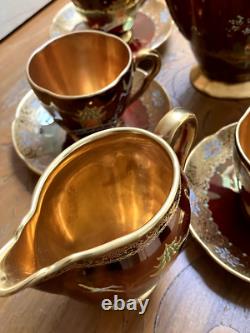 Service à café vintage Carlton Ware Rouge Royale pour 6 en porcelaine anglaise fine