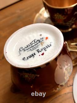 Service à café vintage Carlton Ware Rouge Royale pour 6 en porcelaine anglaise fine