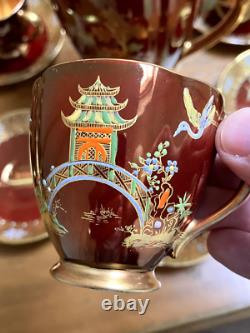 Service à café vintage Carlton Ware Rouge Royale pour 6 en porcelaine anglaise fine