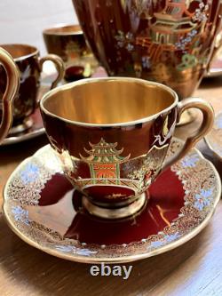 Service à café vintage Carlton Ware Rouge Royale pour 6 en porcelaine anglaise fine