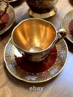 Service à café vintage Carlton Ware Rouge Royale pour 6 en porcelaine anglaise fine