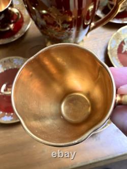 Service à café vintage Carlton Ware Rouge Royale pour 6 en porcelaine anglaise fine