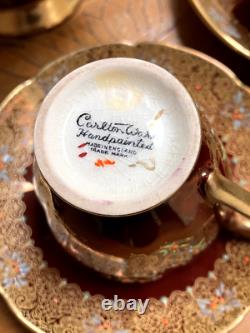 Service à café vintage Carlton Ware Rouge Royale pour 6 en porcelaine anglaise fine
