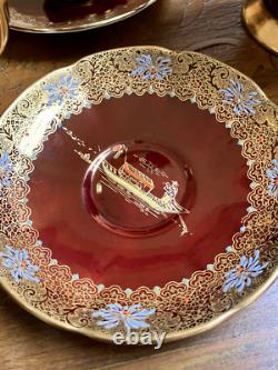 Service à café vintage Carlton Ware Rouge Royale pour 6 en porcelaine anglaise fine
