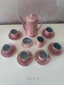 Service à café vintage Crown Ducal à lustre rose, milieu du siècle, Angleterre