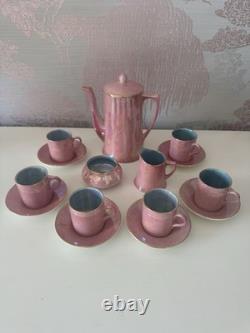 Service à café vintage Crown Ducal à lustre rose, milieu du siècle, Angleterre