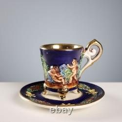 Service à café vintage G. V. R. Capodimonte en céramique d’Italie, XXe siècle, original