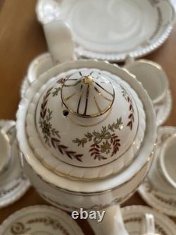 Service à café vintage Johnson Bros Old English 16 pièces bordeaux et or Angleterre Exc