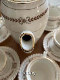 Service à café vintage Johnson Bros Old English 16 pièces bordeaux et or Angleterre Exc