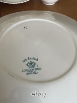 Service à café vintage Johnson Bros Old English 16 pièces bordeaux et or Angleterre Exc