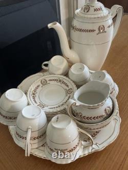 Service à café vintage Johnson Bros Old English 16 pièces bordeaux et or Angleterre Exc