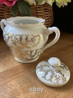 Service à café vintage Limoges blanc et or des années 1920 pour 10 personnes avec des extras