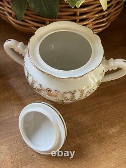 Service à café vintage Limoges blanc et or des années 1920 pour 10 personnes avec des extras