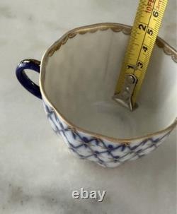 Service à café vintage Lomonosov LFZ en filet de cobalt pour 6 personnes, peint à la main, fabriqué en URSS