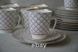 Service à café vintage Lomonosov URSS Russie rose 18 pièces tasse, soucoupe, assiette à dessert