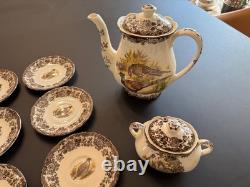 Service à café vintage Palissy Royal Worcester série Game, pot, tasses et soucoupes, 18 pièces