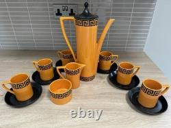 Service à café vintage Portmeirion Greek Key pour 6 personnes, orange et noir, Susan Williams-Ellis Service à café vintage Portmeirion Greek Key pour 6 personnes, orange et noir, Susan Williams-Ellis