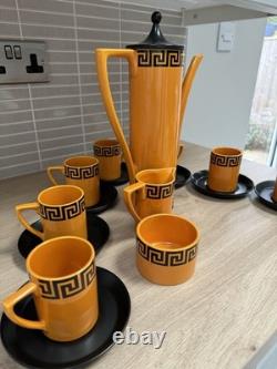 Service à café vintage Portmeirion Greek Key pour 6 personnes, orange et noir, Susan Williams-Ellis