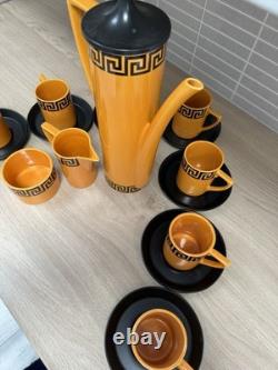 Service à café vintage Portmeirion Greek Key pour 6 personnes, orange et noir, Susan Williams-Ellis