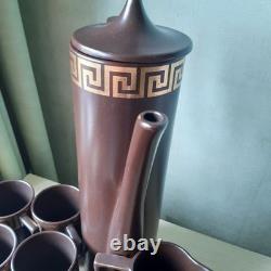 Service à café vintage Portmeirion motif grec brun chocolat par Susan Williams-Ellis