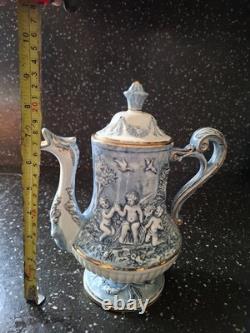 Service à café vintage R. Capodimonte Mas avec chérubin/dragon, bleu et blanc, bordure dorée