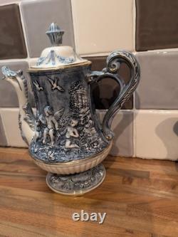 Service à café vintage R. Capodimonte Mas chérubin/dragon bleu et blanc avec bordure dorée