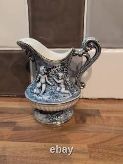 Service à café vintage R. Capodimonte Mas chérubin/dragon bleu et blanc avec bordure dorée