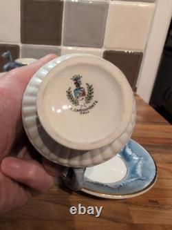 Service à café vintage R. Capodimonte Mas chérubin/dragon bleu et blanc avec bordure dorée