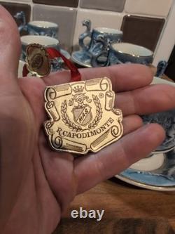 Service à café vintage R. Capodimonte Mas chérubin/dragon bleu et blanc avec bordure dorée