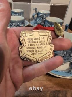 Service à café vintage R. Capodimonte Mas chérubin/dragon bleu et blanc avec bordure dorée