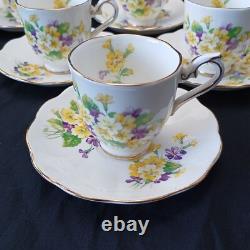 Service à café vintage Royal Albert Primrose et Violettes pour six personnes, 18 pièces