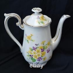Service à café vintage Royal Albert Primrose et Violettes pour six personnes, 18 pièces