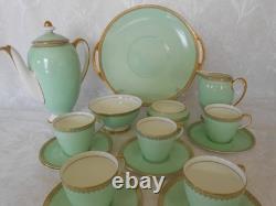 Service à café vintage Royal Doulton 15 pièces avec cafetière vert et or H4381