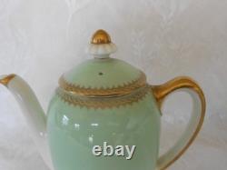 Service à café vintage Royal Doulton 15 pièces avec cafetière vert et or H4381