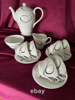 Service à café vintage Shelley noir et blanc fantaisie des années 1950/60 - 15 pièces