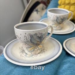 Service à café vintage Susie Cooper Kestrel Blue Orchid avec pot, pichet, tasses et soucoupes