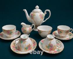 Service à café vintage Tuscan Plant pour quatre personnes en porcelaine fine anglaise à la cendre d’os, vers les années 1930