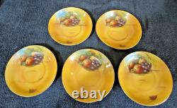 Service à café vintage Union Z tchèque des années 1930, motif fruit jaune, porcelaine Art déco