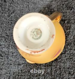 Service à café vintage Union Z tchèque des années 1930, motif fruit jaune, porcelaine Art déco