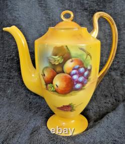 Service à café vintage Union Z tchèque des années 1930, motif fruit jaune, porcelaine Art déco