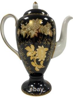 Service à café vintage Wedgwood noir et or avec pot, sucrier et crémier (GGR)