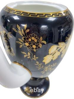 Service à café vintage Wedgwood noir et or avec pot, sucrier et crémier (GGR)