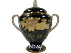 Service à café vintage Wedgwood noir et or avec pot, sucrier et crémier (GGR)