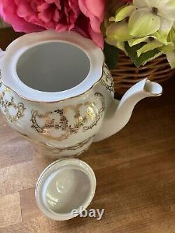 Service à café vintage en Limoges blanc et or des années 1920, 10 services plus des extras