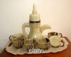 Service à café vintage en onyx de 7 pièces avec six tasses